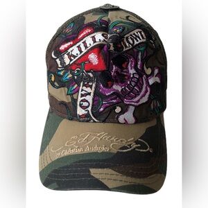 Rare! Ed Hardy Camouflage Cap with Skull and Heart Y2K